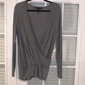 BCBG Long Sleeve Wrap Top, size Large, Gray